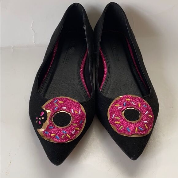 NWOB Asos Pointed Toe Black Suede Donut Flats Sz 4 - Picture 3 of 8
